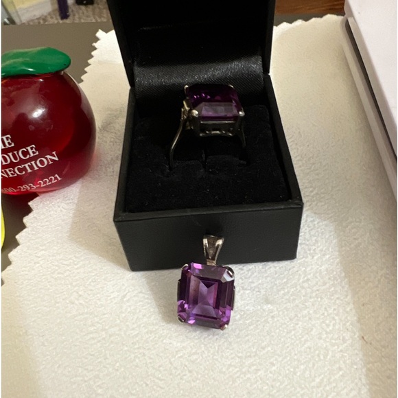 Solid sterling silver omega necklace;Amethyst stone-8.5”ring&pendant 5.2g - Picture 6 of 14